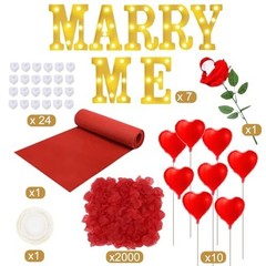 Light Up Marry Me Letters, 24 LED Candles, 2000 Rose Petals, Engagement Decor