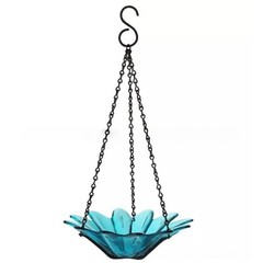 Blue Green Clear Daisy Pattern Hanging Bird Feeder for Patio Garden Decoration