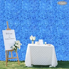 12PCS Artificial Hydrangea Wall Panels, Dark Blue, Handmade Silk Flowers 24x16in