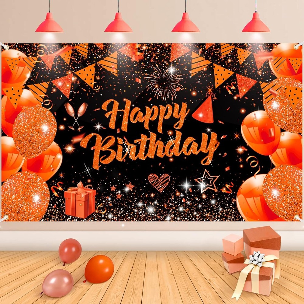 Orange Birthday Banner Decorations Large Orange Black Happy Birthday Banner Deco
