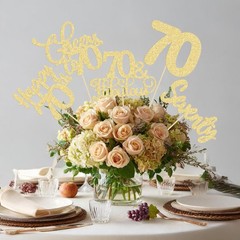 15 PCS 70th Birthday Centerpiece Sticks Happy 70 Table Floral Decor Gold
