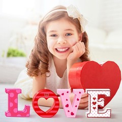 4 PCS Valentines Day Love Wooden Table Signs Red Pink Centerpieces Tray Decor