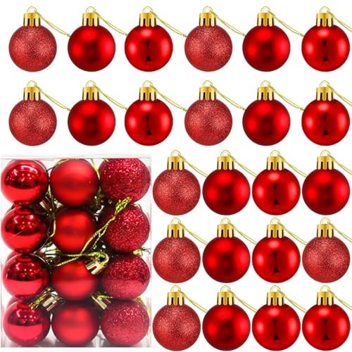 24 Count Small Christmas Ornaments Balls, Mini Ornaments for Mini 1.2 inch Red