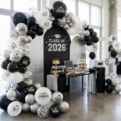 2026 Graduation Balloons Black White Silver Congrats Grad Party Decor 12 Inch