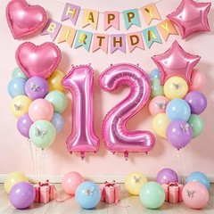 Fudefer 12th Birthday Decorations Girls Pastel Number 12