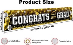 Large Graduation Banner Class of 2026 Black and Gold – 120×20 Inch Congrats Grad