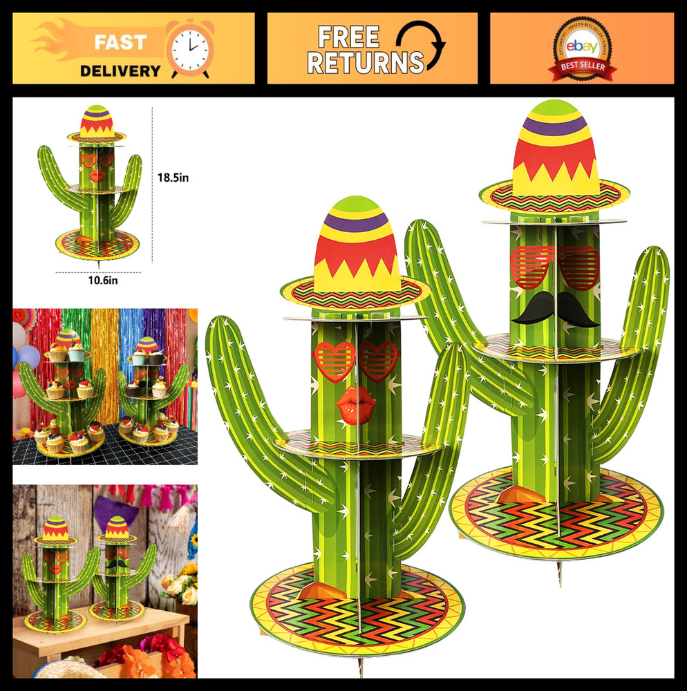 2 Pack Cactus Cupcake Stand – 3 Tier Cardboard Display for Fiesta, Cinco de Mayo