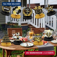 9 PCS Happy Birthday Party Table Decorations | Black and Gold Birthday Center Pi