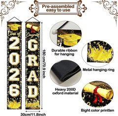 Fecedy Black Gold Graduation Decorations Class of 2026 Congrats GRAD Porch Sign
