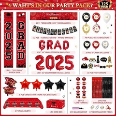 Party Spot！125 PCS Red and Black Graduation Party Decorations 2025 Graduation…