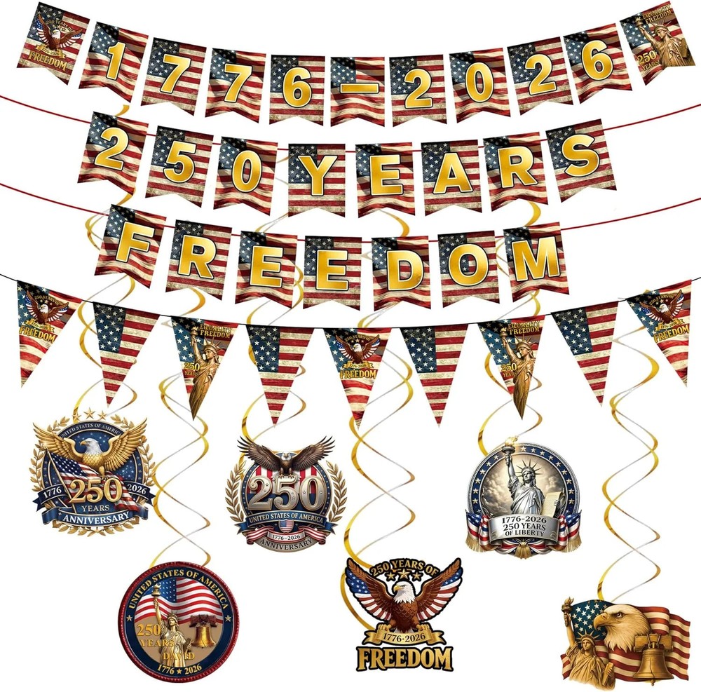 USA 250th Anniversary Patriotic Party Decorations Set,4th of July Banners & Hang