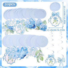 Blue Party Decorations, Blue Hydrangea Flower & Bow Themed Party Decorations, wi
