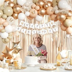 Beige Cream and Neutral Birthday Party Decorations with Happy Birthday Boho