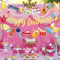 Musical Instrument Birthday Party Banners Gold Happy Birthday Banners Music I…