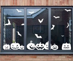 Halloween window stickers, pumpkin decorations, spooky bats, decals