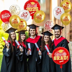 Reusable Red and Gold Grad Balloon Set – Perfect for 2026 Graduation Festivities