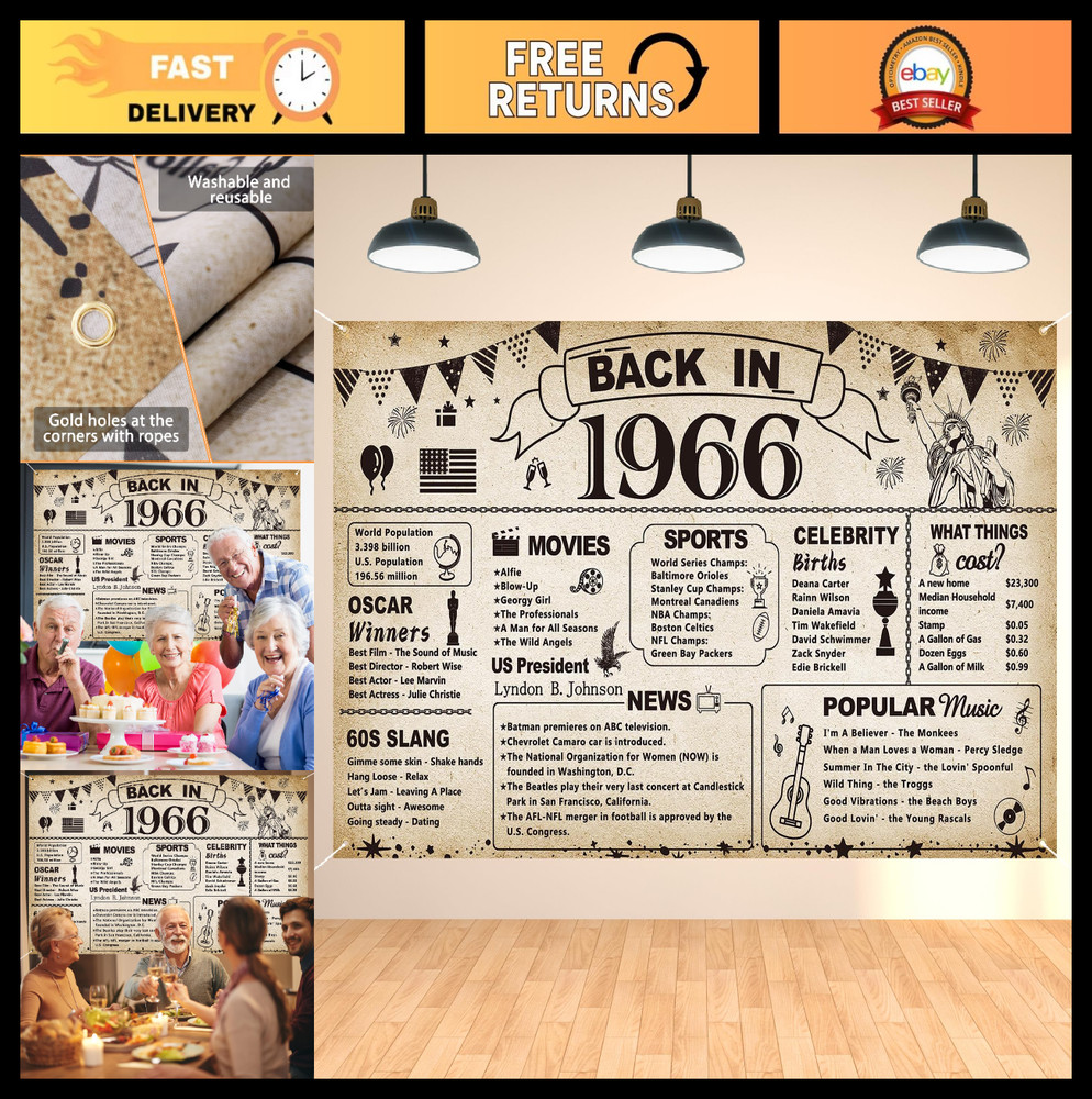 60th Birthday Party Decorations – Vintage 1966 Banner & Backdrop for Men/Women