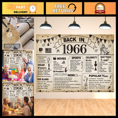 60th Birthday Party Decorations – Vintage 1966 Banner & Backdrop for Men/Women