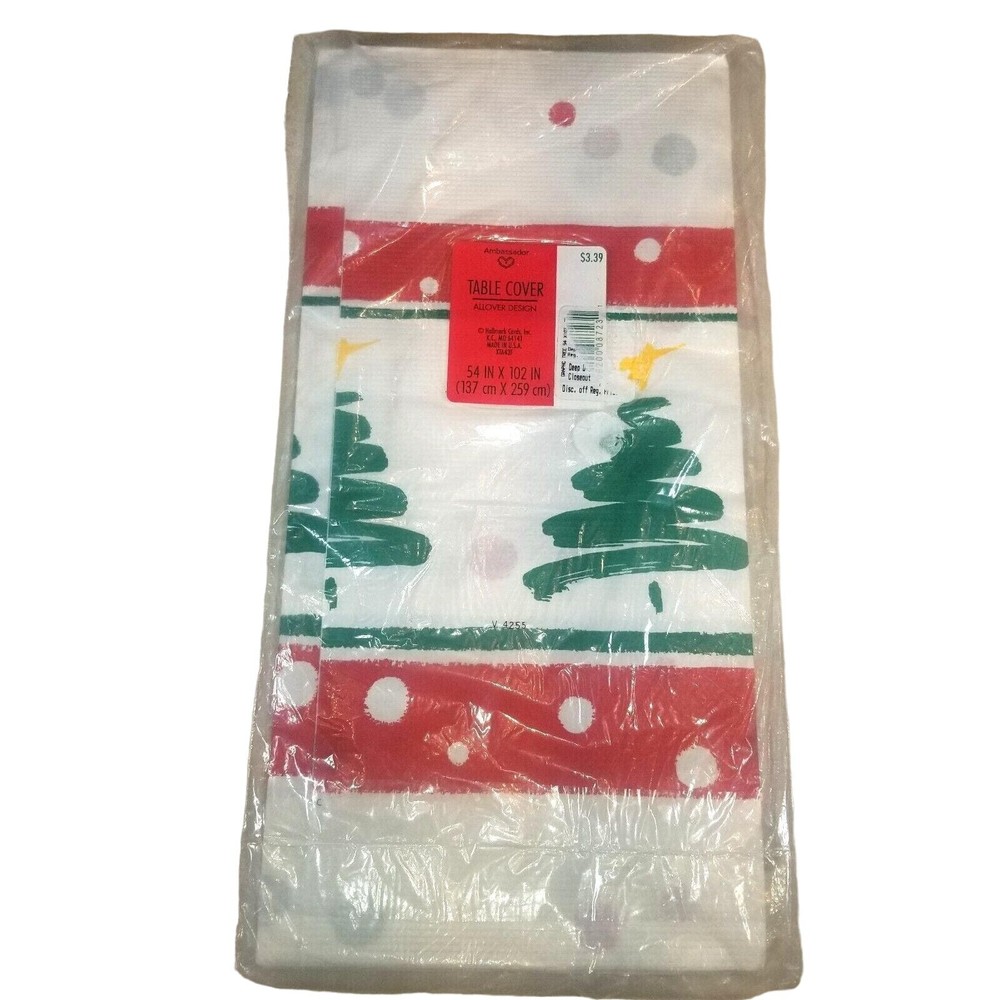 Table Cover Vintage Sealed Christmas Tree Tablecloth 54″ x 102″ Crepe Paper