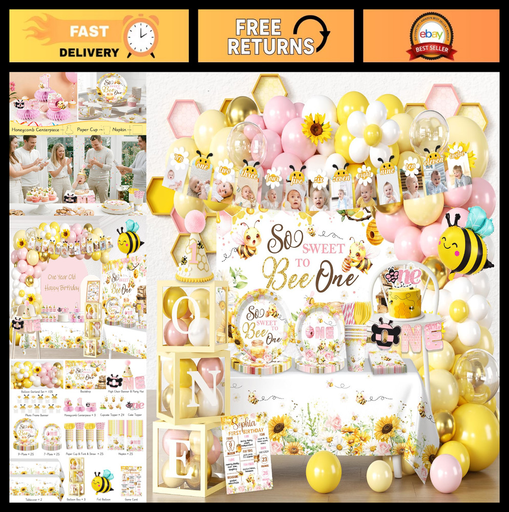 Bee Themed 1st Birthday Decorations Kit