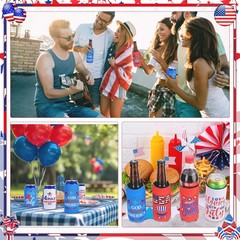 8 PCS Patriotic Can Cooler Sleeves Bulk Independence Day Decorations American Fl
