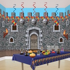 Medieval Pennant Banner 12 Feet Long Lion Crest Party Decoration Red Blue Yellow
