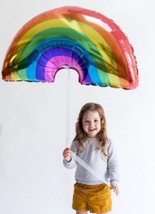 Five Below 35 in. Foil Rainbow Mylar Balloon W/Paper Straw 7.72 in. NEW