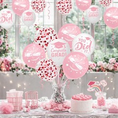 2026 Graduation Balloons Pink White Latex Confetti Congrats Grad Party Decor