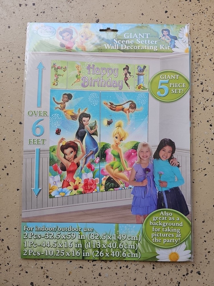 DISNEY FAIRIES Scene Setter BIRTHDAY party wall BACKDROP TINKERBELL 6′ New