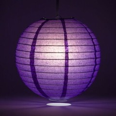 12″ Royal Purple Round Paper Lantern, Even Ribbing, Hanging Decoration