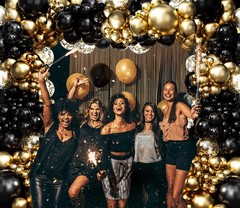133Pcs Black and Gold Balloons Garland Arch Kit with Metallic Gold Confetti Ball