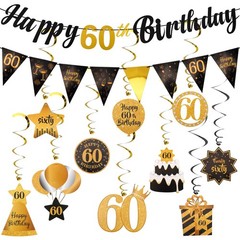 Black & Gold 60th Birthday Decoration Kit – Happy 60th Birthday Decorations f…