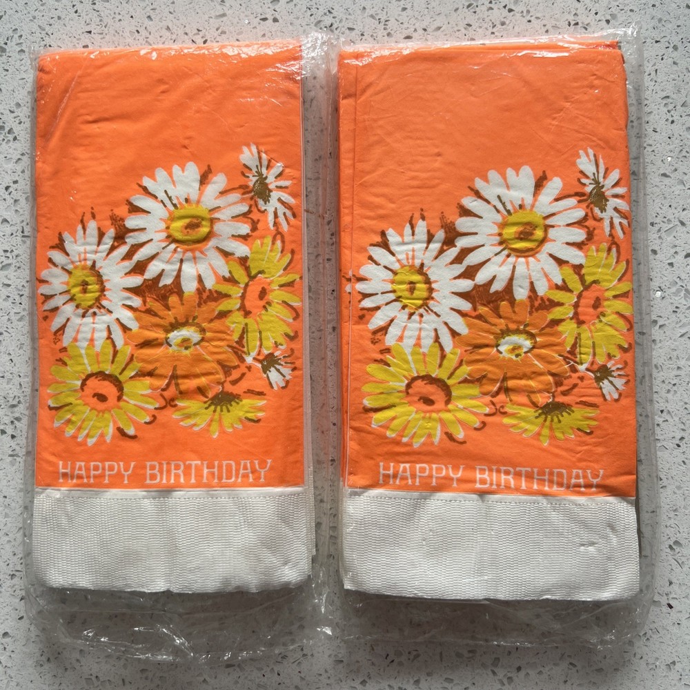 Vintage MCM Daisy Happy Birthday Gibson (20) Luncheon Orange Napkins 3 Ply