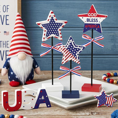 5Pcs 4Th of July Table Decorations Wooden Star Set, Patriotic Memorial Day Table