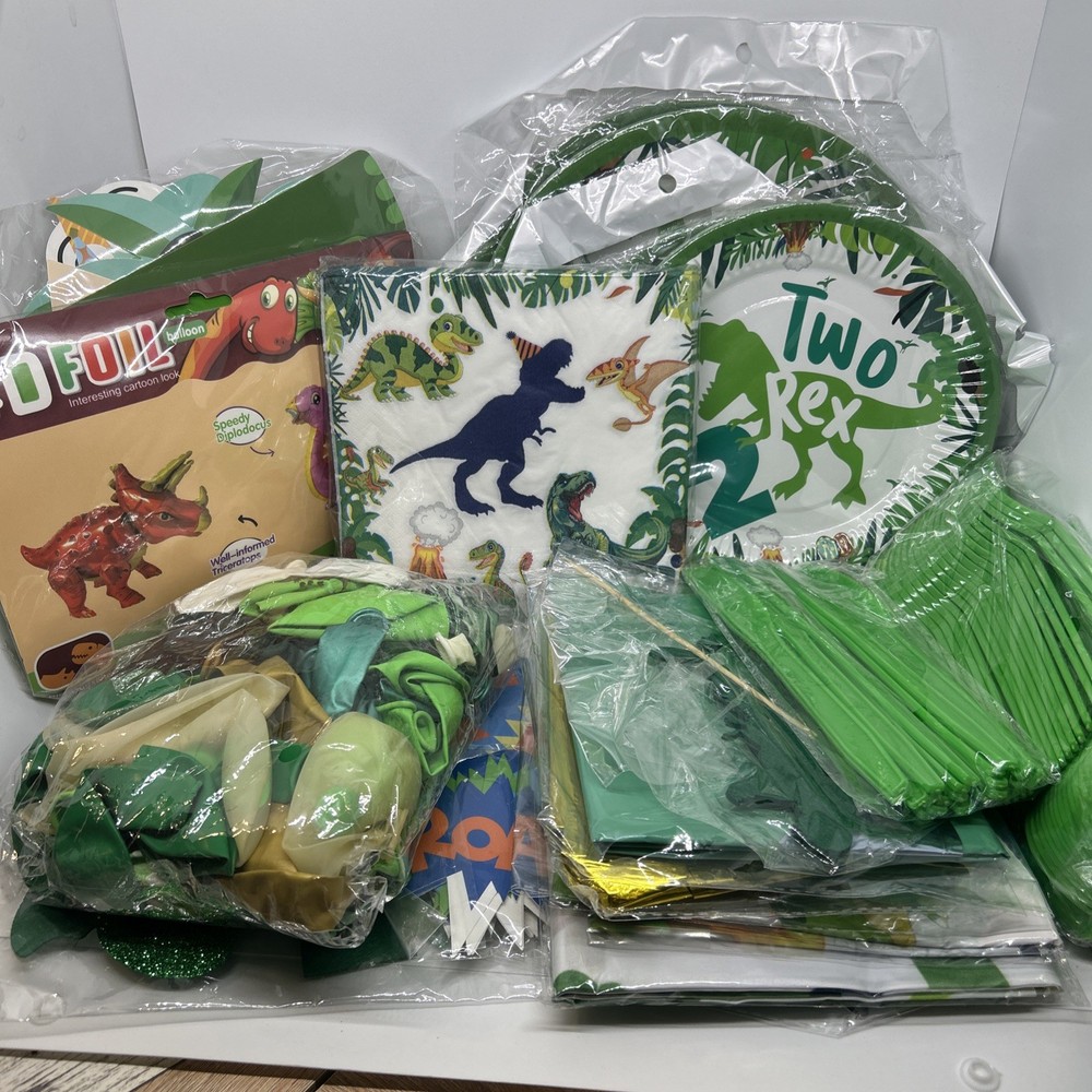 HUGE LOT Dinosaur Two Rex Birthday Decorations Party Supplies NEW 2nd Plates