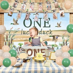 Mallard Duck 1st Birthday Decorations for 1 Year Old Boy, One Lucky Duck Back…