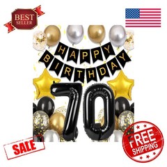 Wclliuchi 70th Black Gold Birthday Decor