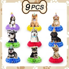 9pcs Dog Honeycomb Centerpieces, Dog Party Honeycomb Decorations for Puppy Table