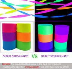 600Ft Neon Crepe Paper Streamers Party Decorations UV Reactive 6 Roll Set 80
