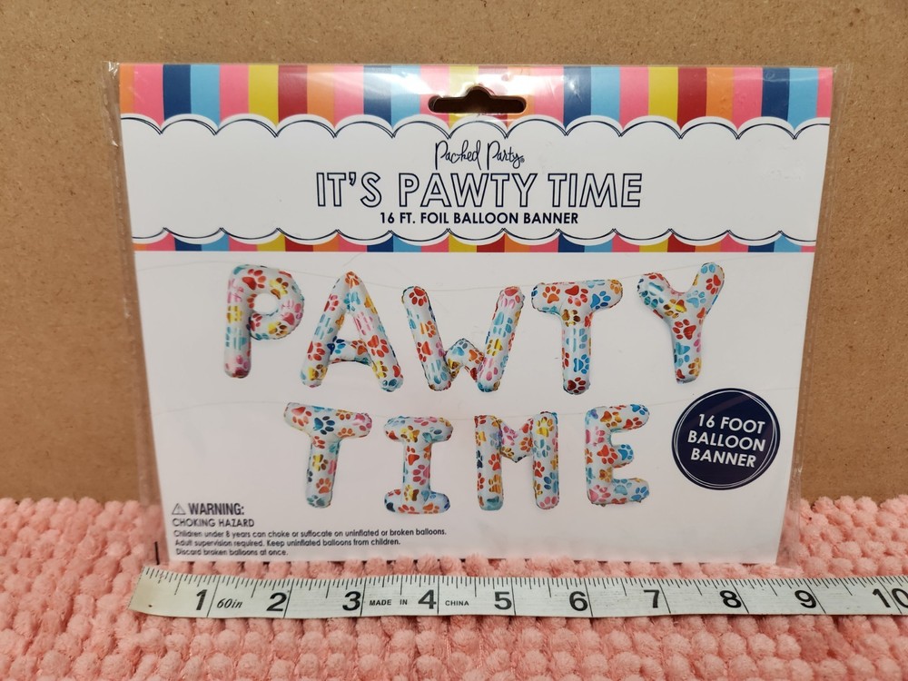 Packed Party Make A Statement «Pawty Time» Foil Balloon Banner 16 Ft NEW