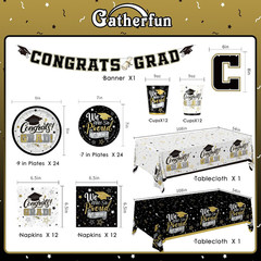 Graduation Decorations 2026 Black and Gold Grad Party Supplies with Disposable