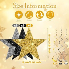 New Years Eve Party Decorations 2026 32 PCS Black Gold Silver Star