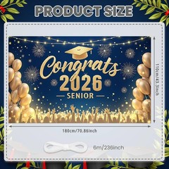 Blue Gold Graduation Banner Decorations Navy Blue Congrats 2026 Graduation Pa…
