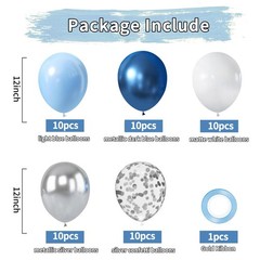 Zesliwy Blue White Silver Balloons Set,50Pcs 12 Inch Metallic Dark Blue Slive…