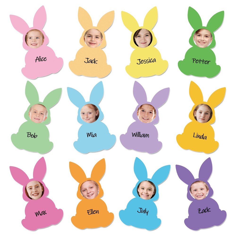 48 PCS Colorful Spring Easter Bunny Shape Paper Cutouts 100 Glue Points DIY