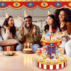 Carnival Circus Cupcake Stand Party Decorations with 24 Cake Decorations Circ…