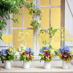 12Pcs 50Th Anniversary Centerpiece Sticks Double Sided Gold Glitter Heart 50 Gol