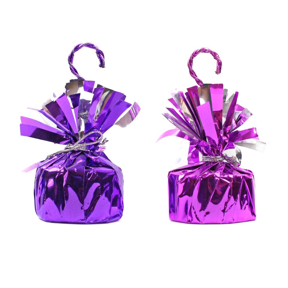 Set of 2 Pink and Purple Glossy Shiny Metallic Confetti Balloon Holder Weights