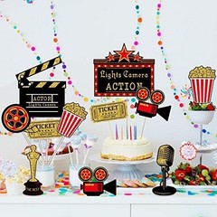 32 Pieces Movie Party Decorations Red Carpet Cutouts Cards Table Toppers Movi…