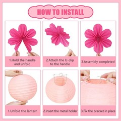 19 Pcs Pink Party Decorations, Light-Hot Pink Hanging Lanterns, Flowers Fans,…